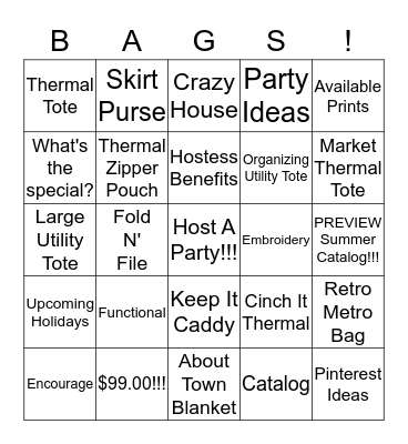 Thirty-One Bingo Card