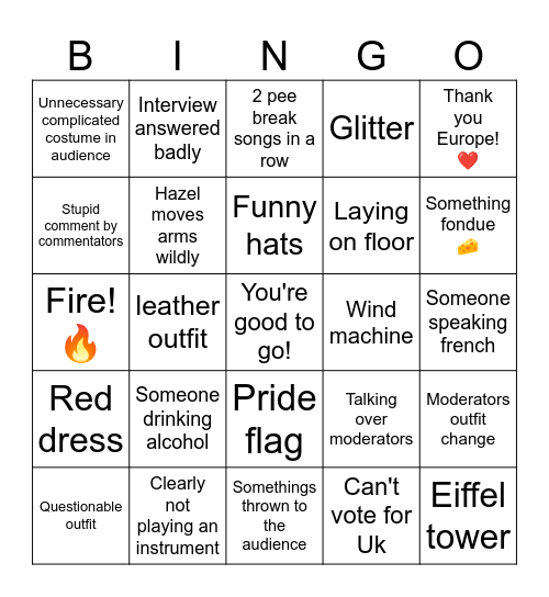 Eurovision Bingo 2025 Bingo Card