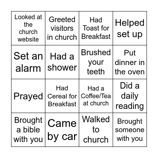 Church Bingo Card