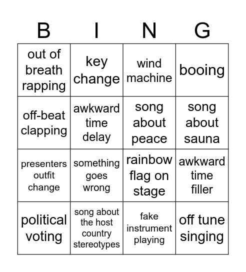 ESC 2025 Bingo Card