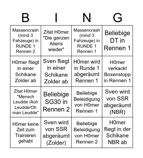 Bullshit-Bingo Vol.2 [H0mer WM Rennen Zolder+NBR] Bingo Card