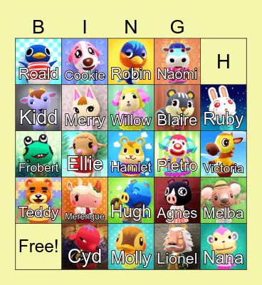 Animal Crossing Bingo Card