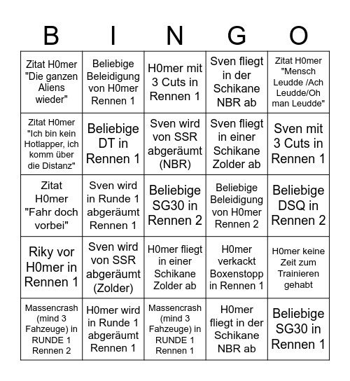 Bullshit-Bingo Vol.2 [H0mer WM Rennen Zolder+NBR] Bingo Card
