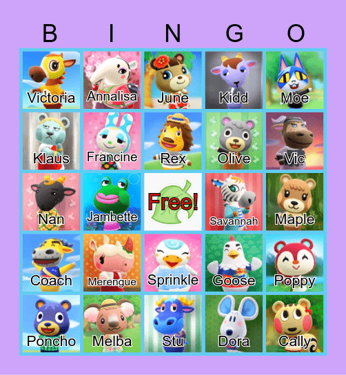 Animal Crossing Bingo Card