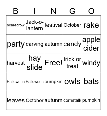 Fall Bingo Card