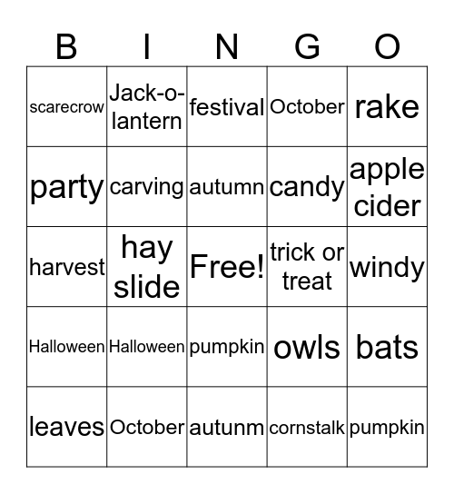 Fall Bingo Card