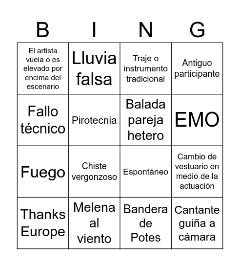 EUROVISIÓN Bingo Card