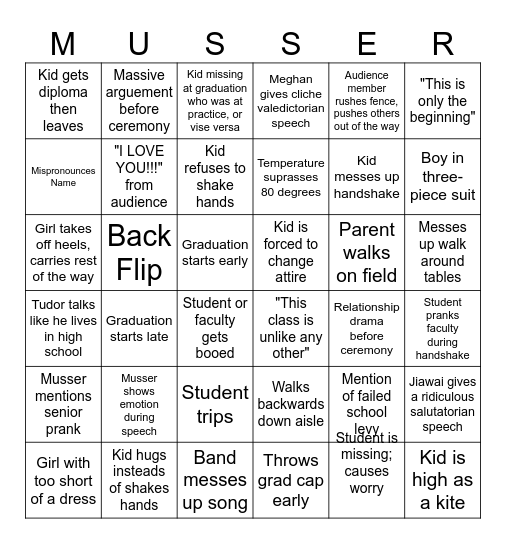 Graduation Bingo Card