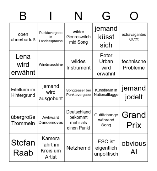 ESC 2025 Bingo Card