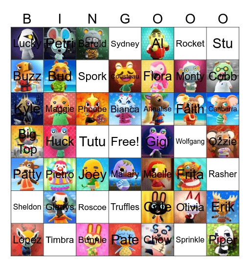 Animal Crossing Villager Hunting Bingo Card