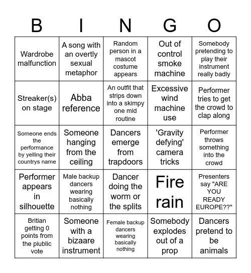 Eurovision 2025 Bingo! Bingo Card