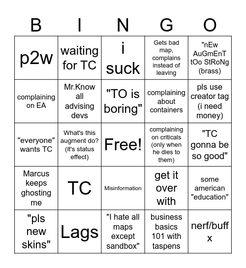 Taspens crying bingo card Bingo Card