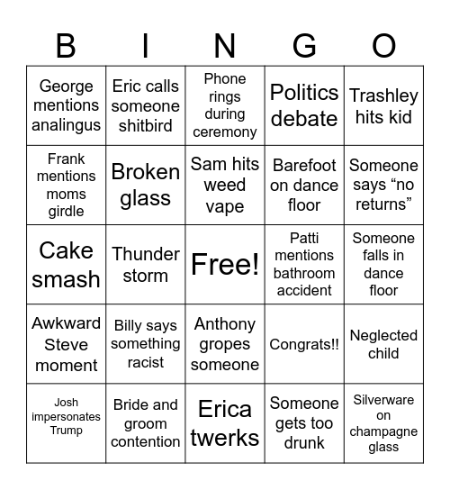 Cheers Fuckface Bingo Card