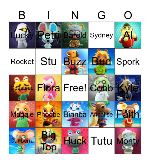 Animal Crossing Villager Hunting Bingo Card
