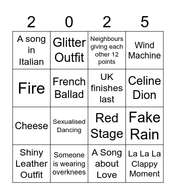 Eurovision 2025 BINGO Card