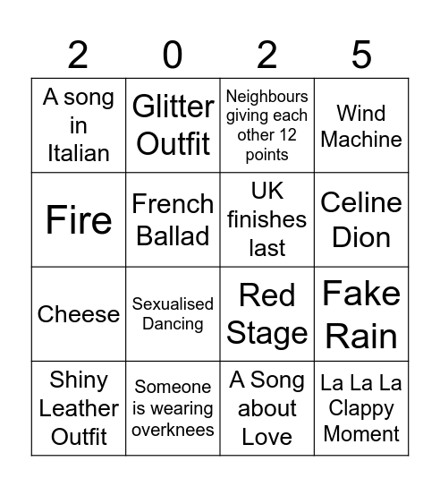 Eurovision 2025 BINGO Card