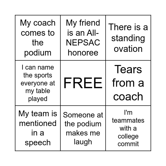 Cushing Athletics Banquet Bingo Card