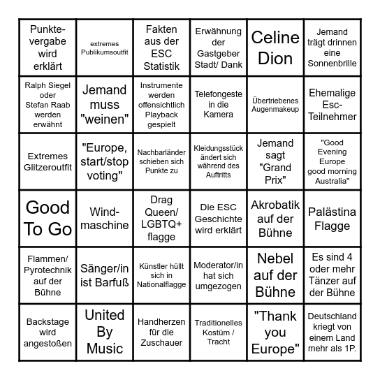 ESC Deutsch Bingo Card