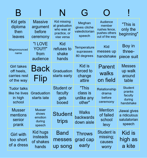 Graduation Bingo Card