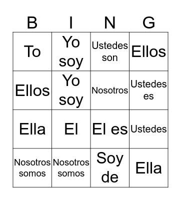 Spanish Bing Bingo Card