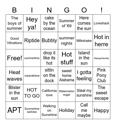 Summer Kick Off Bingo Card