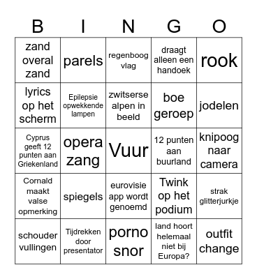 EUROVISION Bingo Card