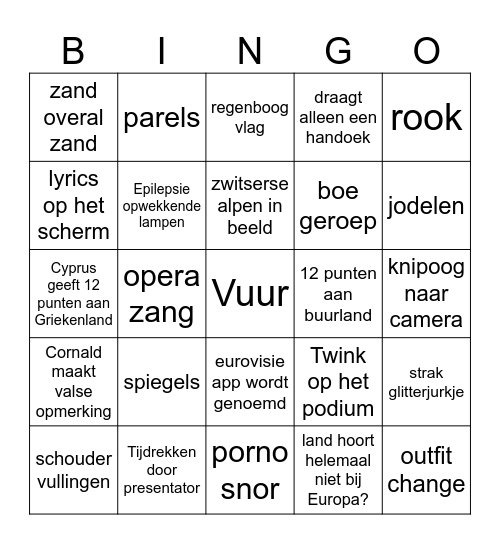 EUROVISION Bingo Card