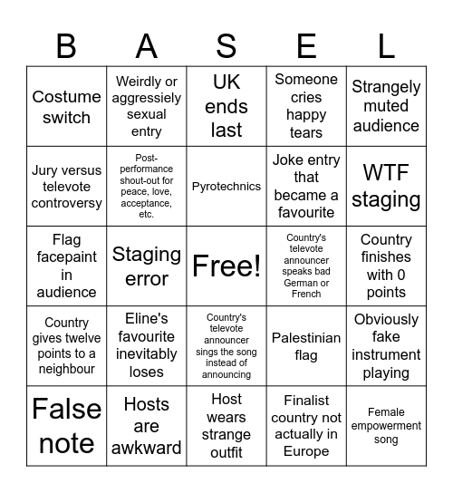 Eurovision 2025 Bingo Card