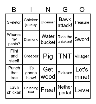 Zac’s Minecraft Bingo Card