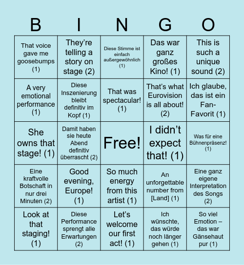 ESC Bingo Card