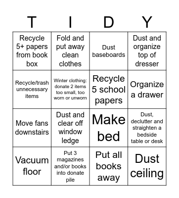 October Cleaning Fun Times!!!!!!!!! Bingo Card