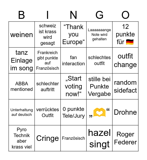 ESC 25!!!!!!! Bingo Card