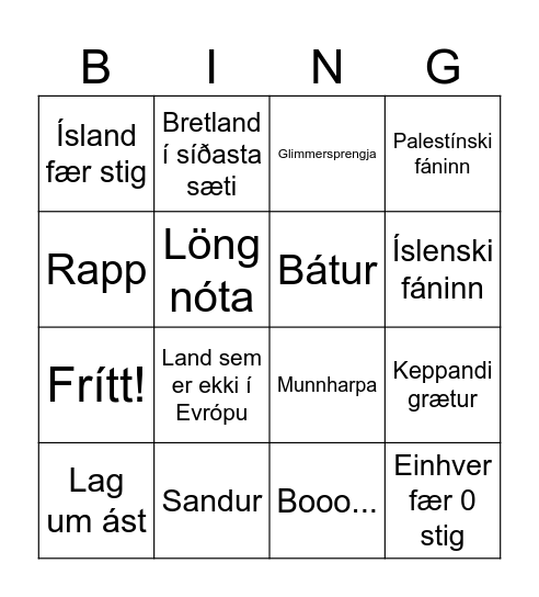 Eurovisionbingó! Bingo Card