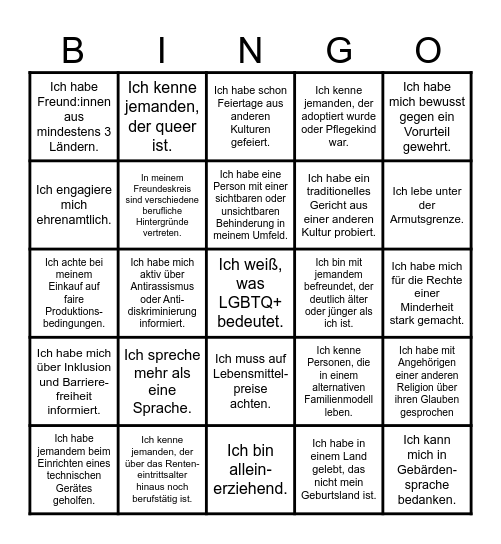 Diversity-Spiel Bingo Card