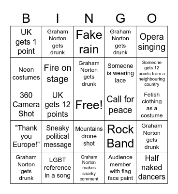 Eurovision Bingo Card