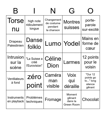 Eurovision 2025 Bingo Card