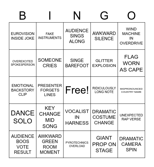 ESC 2025 Bingo Card