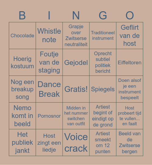 Songfestival Bingo Card