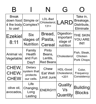 Cellular Nutrition Bingo Card