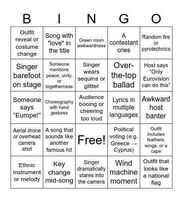 Eurovision Schindellegi Bingo Card