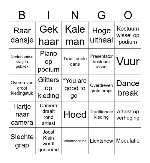 Eurovisie Songfestival 2025 Bingo Card