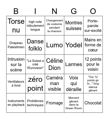 Eurovision 2025 Bingo Card