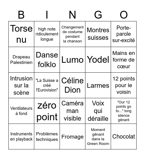 Eurovision 2025 Bingo Card