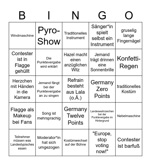 ESC 2025 Bingo Card