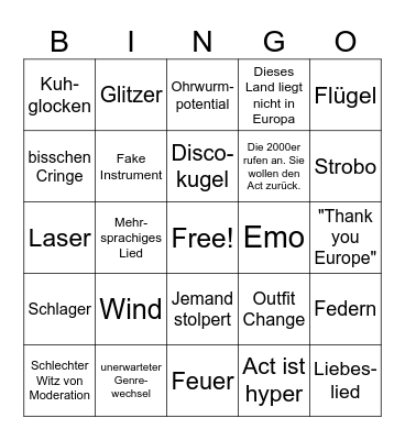 Eurovision 2025 Bingo Card