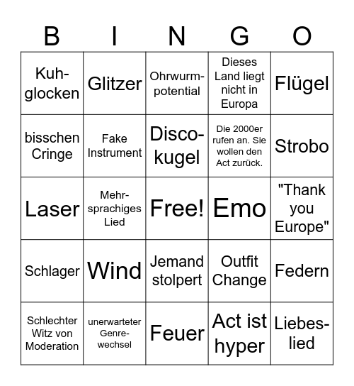 Eurovision 2025 Bingo Card