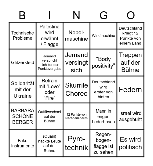 Bingovision 2025 Bingo Card