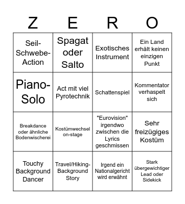 ESC Bingo Card