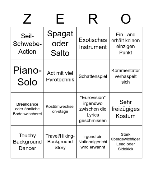 ESC Bingo Card