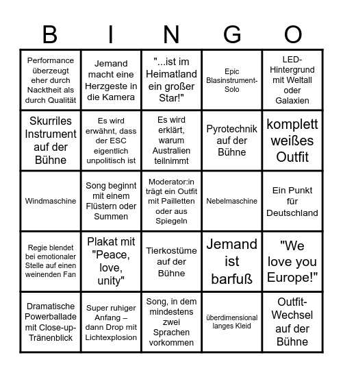 Das große ESC-Bullshit-Bingo 2025 Bingo Card